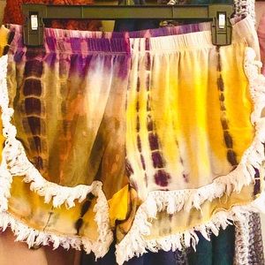 Natural Life Tie Dye Light Weight Fringe Shorts